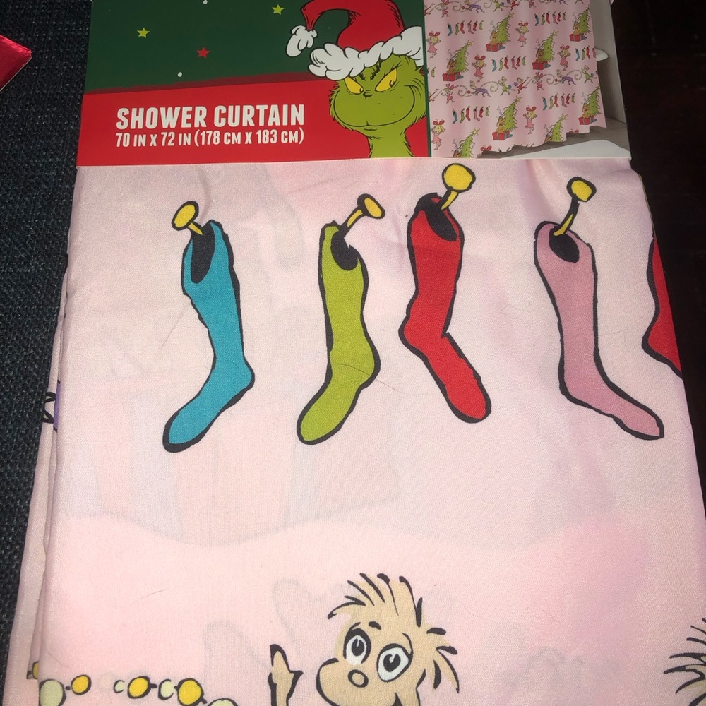 🎄 Grinch Pink Christmas Stocking Shower Curtain